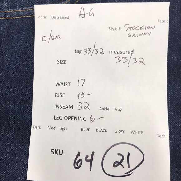 ADRIANO GOLDSCHMIED Stockton Jean Men 33x32 Skinny Fit Dark Wash - Picture 15 of 15